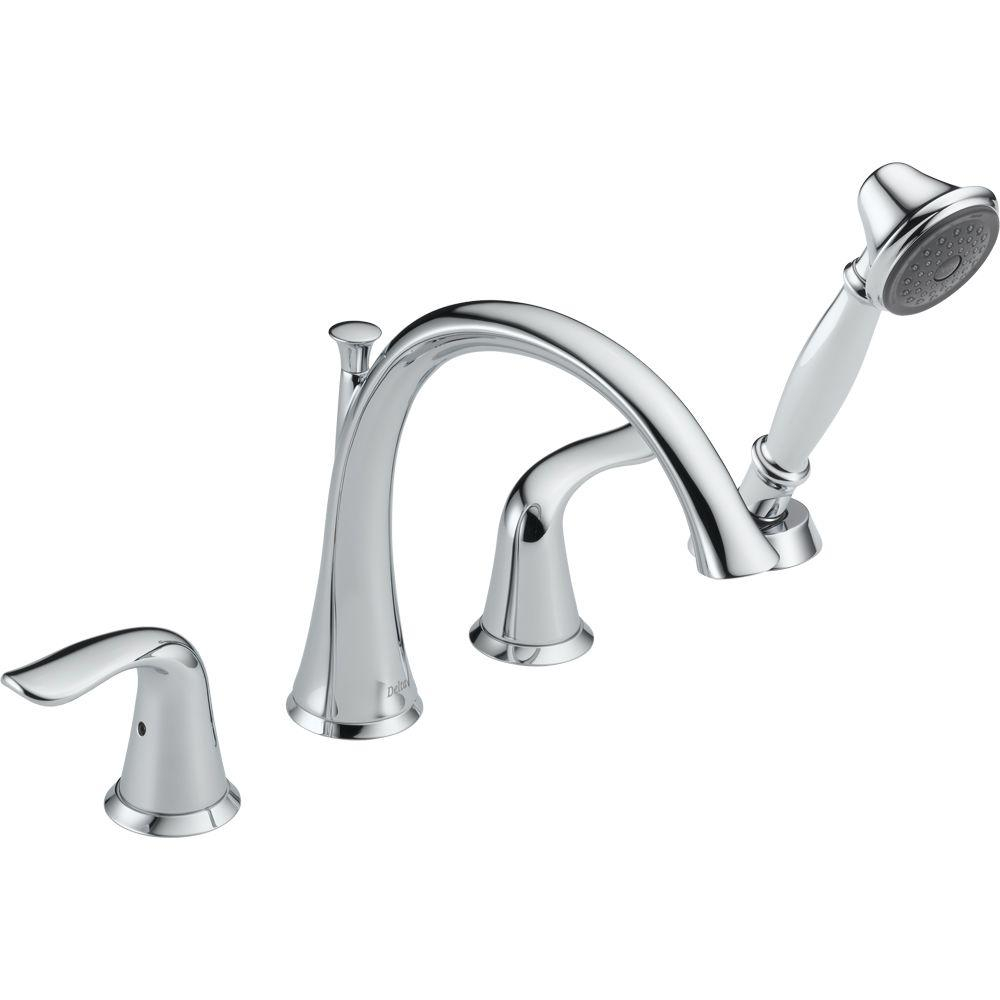 Delta Lahara 2 Handle Deck Mount Roman Tub Faucet With Hand Shower with regard to sizing 1000 X 1000