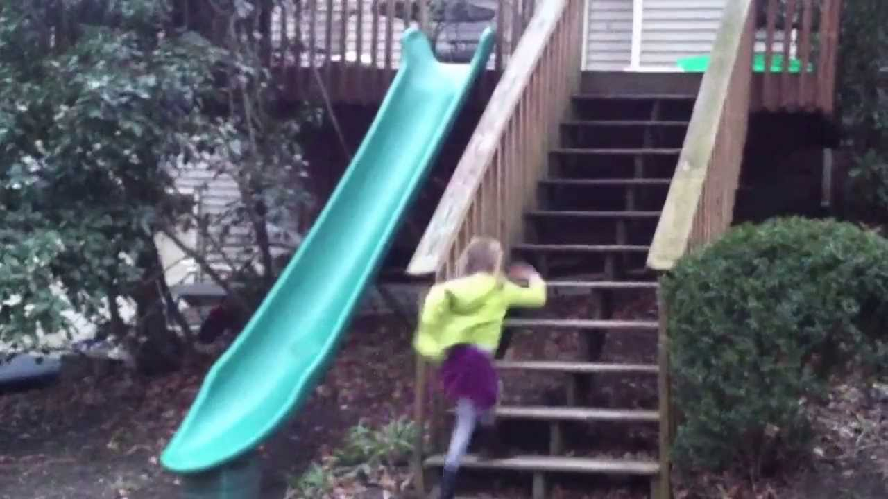 Installed A Fun Plastic Slide Off Our Back Deck 14 Ft Plastic inside proportions 1280 X 720