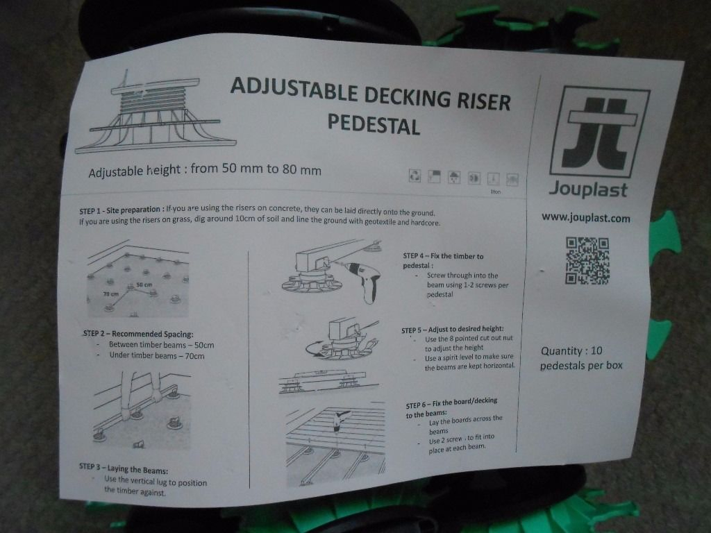 Jouplast Plastic Adjustable Decking Risers Varying Sizes In inside size 1024 X 768