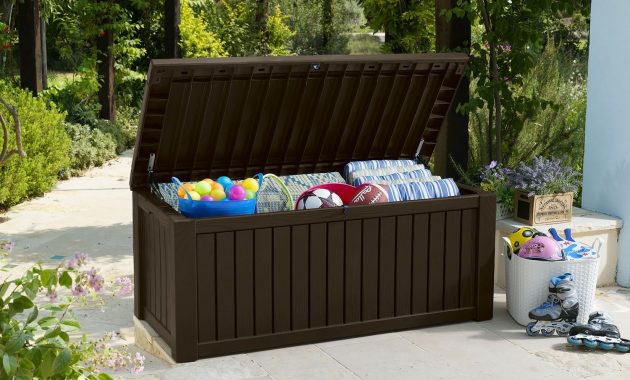 Keter Rockwood Outdoor Plastic Deck Storage Container Box 150 Gal inside dimensions 1500 X 1500