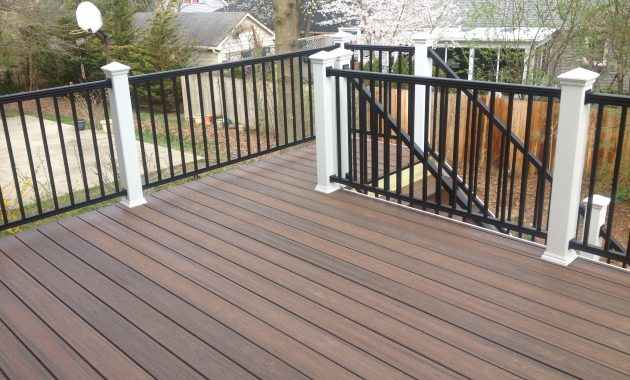 Trex Spiced Rum Decking With White Post Sleeves And Black Aluminum intended for sizing 3264 X 2448